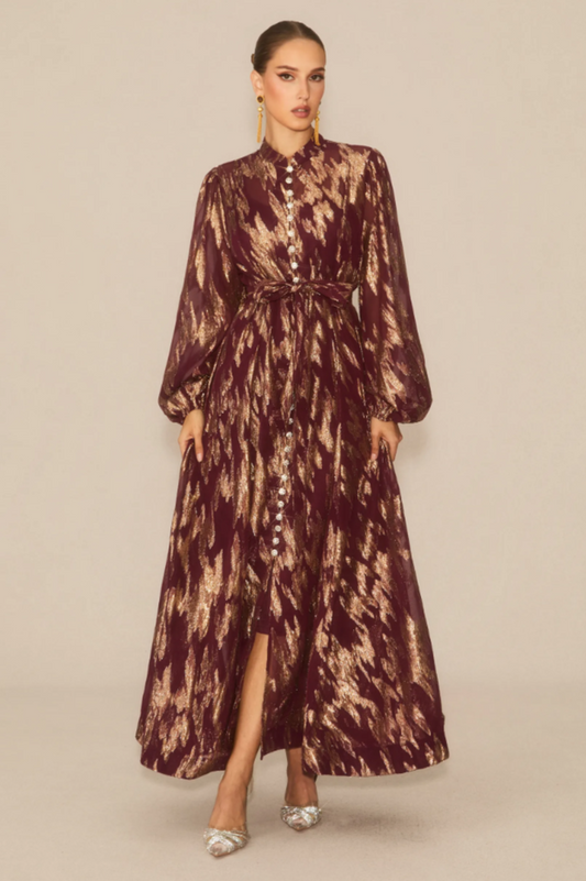 Aitana Metallic Print Maxi Dress