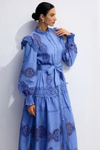 Alina Embroidered Lace Midi Dress - TEVQA