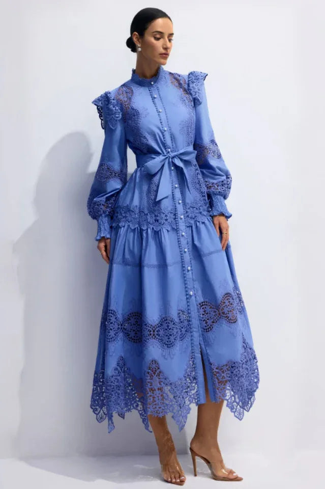 Alina Embroidered Lace Midi Dress - TEVQA