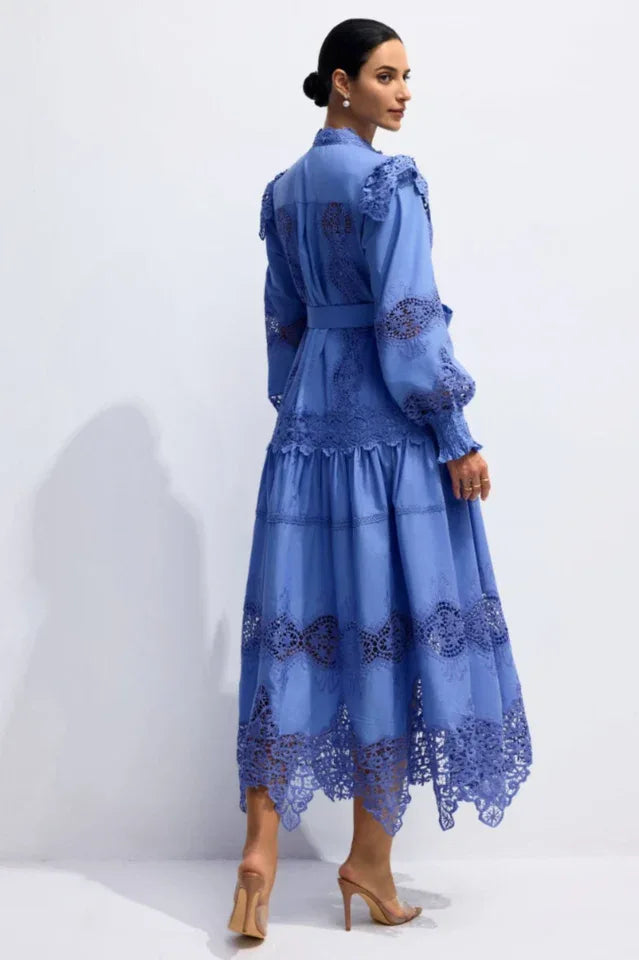 Alina Embroidered Lace Midi Dress - TEVQA