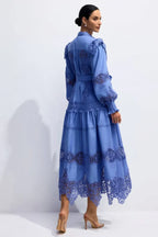 Alina Embroidered Lace Midi Dress - TEVQA