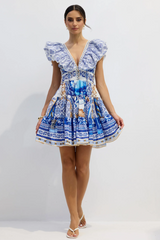 Kyla Printed Plunge Neck Mini Dress