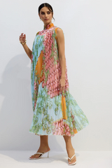Martha Print Sleeveless Pleated Midi Dress