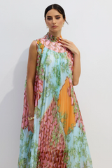 Martha Print Sleeveless Pleated Midi Dress