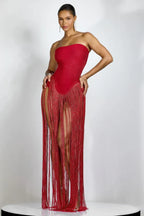 Strapless fringe maxi dress - View 6 | TEVQA