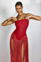 Strapless fringe maxi dress - View 8 | TEVQA