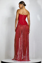 Strapless fringe maxi dress - View 9 | TEVQA