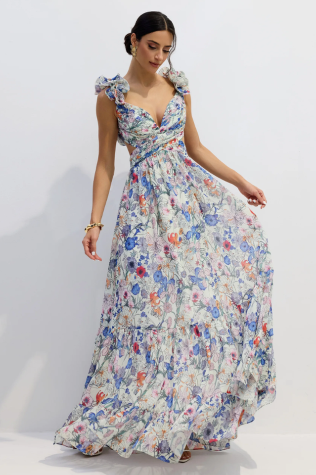 Marissa Cut Out Ruffle Maxi Dress