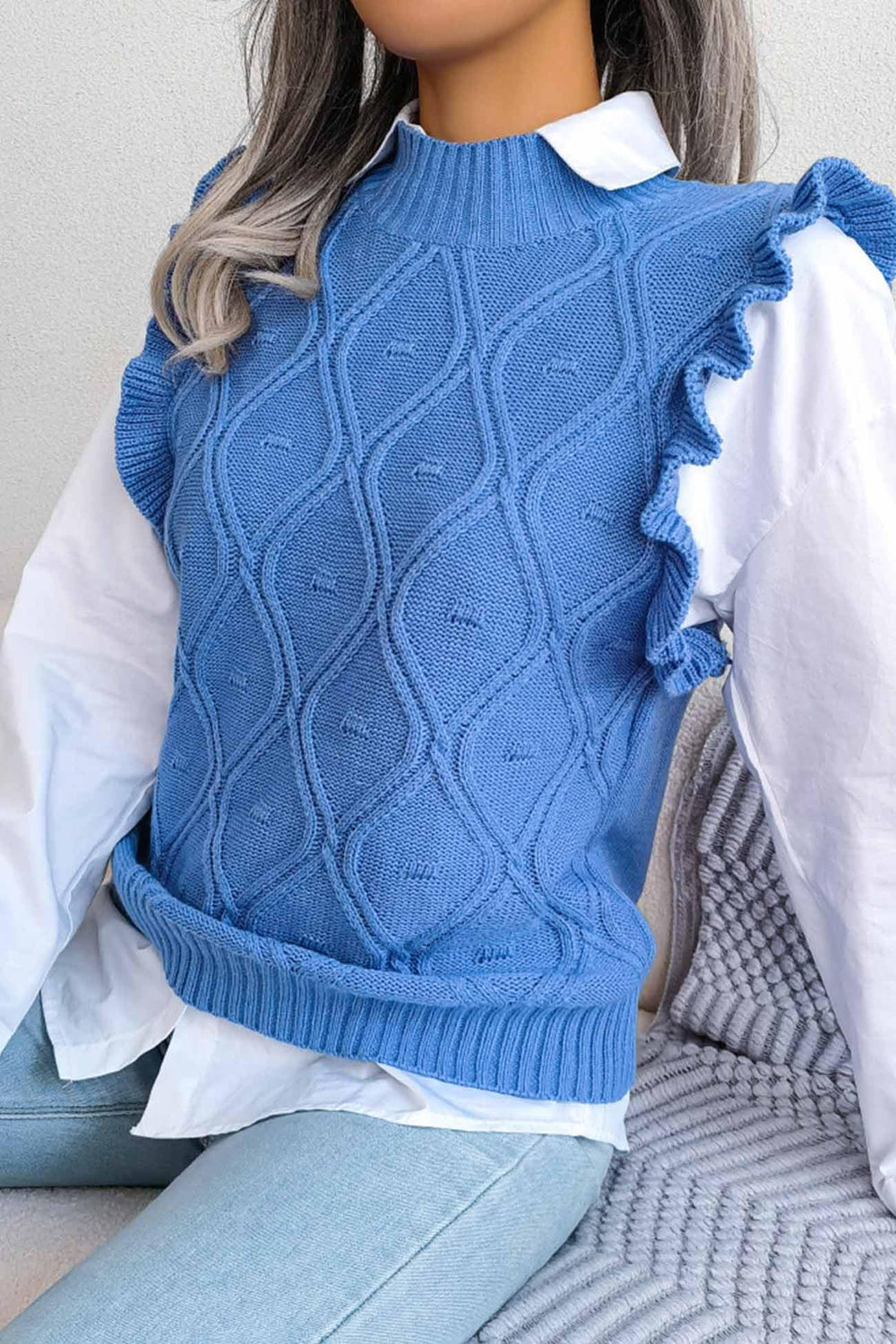 Diamond Knit Sweater Vest - View 8 | TEVQA