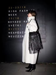 Elegant Funnel Neck Long Wool Blend Coat - Cream White