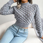 Textured Diamond Knit Crop Sweater - View 7 | TEVQA