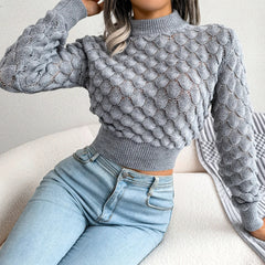 Olive Green 3D Diamond Knit Crop Sweater