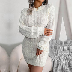 White Cable Knit Mini Sweater Dress - TEVQA