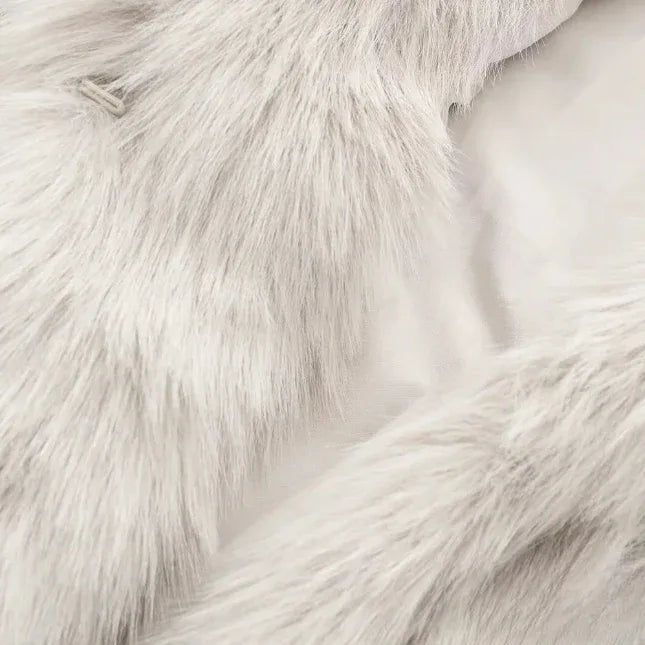 close-up of the cream faux fur texture