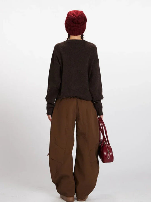 Vintage Brown Bear Graphic Knit Sweater - TEVQA