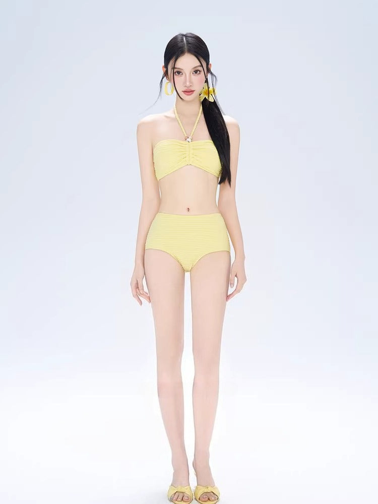 Yellow Bikini & Crochet Cover-Up 3-Piece Set