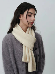 Soft Wool Blend Ribbed Knit Scarf - TEVQA