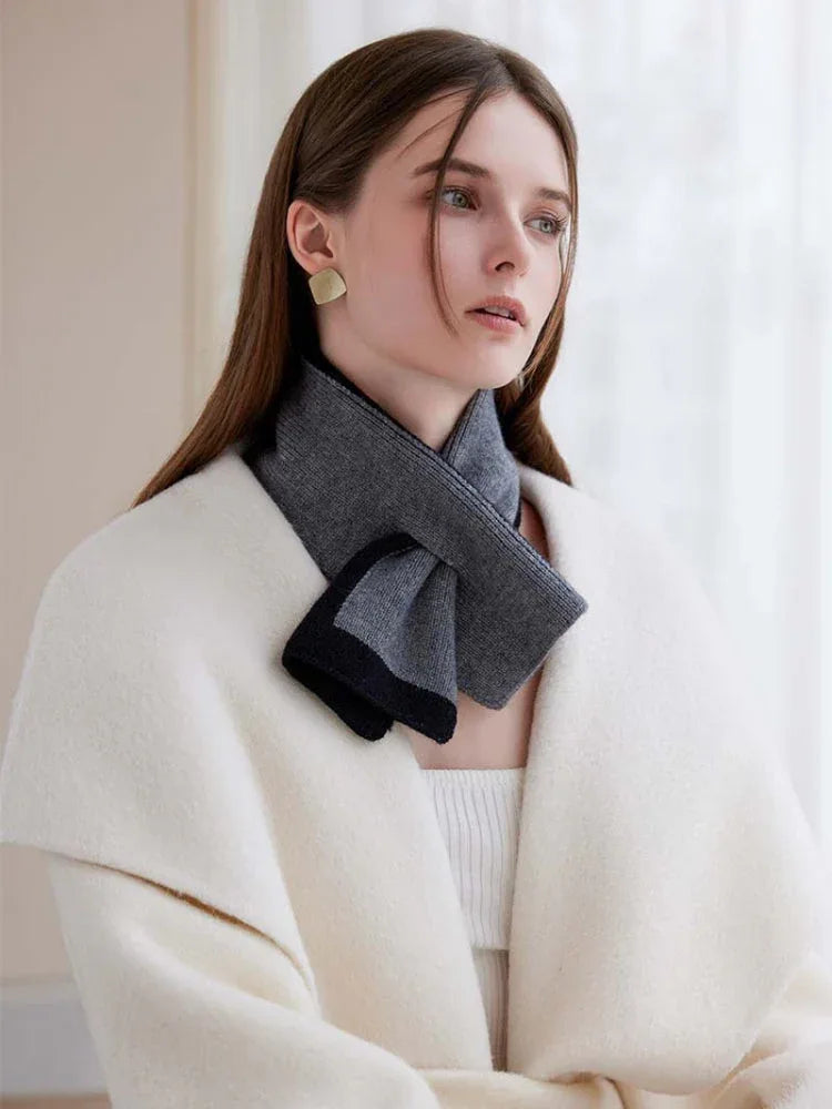 Two-tone knit cross scarf - View 13 | TEVQA