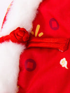 Dog wearing a red and gold New Year tang suit vest with faux fur trim and Chinese knot buttons. - View 8 | TEVQA