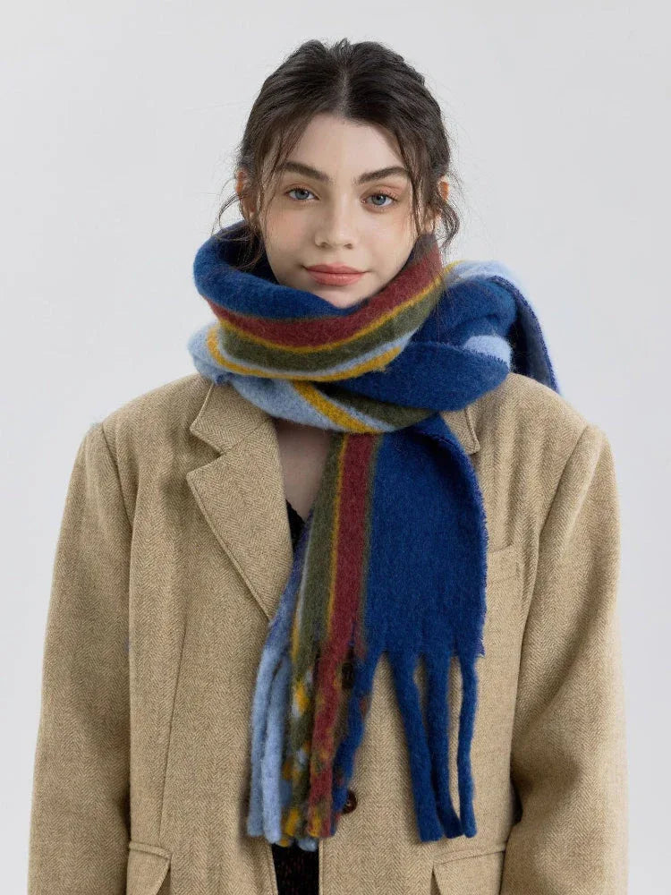 Vintage Striped Wool Blend Scarf - TEVQA