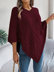 Cable-Knit Openwork Three-Quarter Sleeve Sweater OutfitFlow