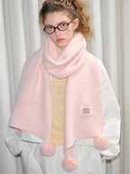 Pink soft knit scarf with pom poms - View 6 | TEVQA