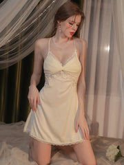 Vintage Cream | Twist-Front Lace & Mesh Satin Robe Set