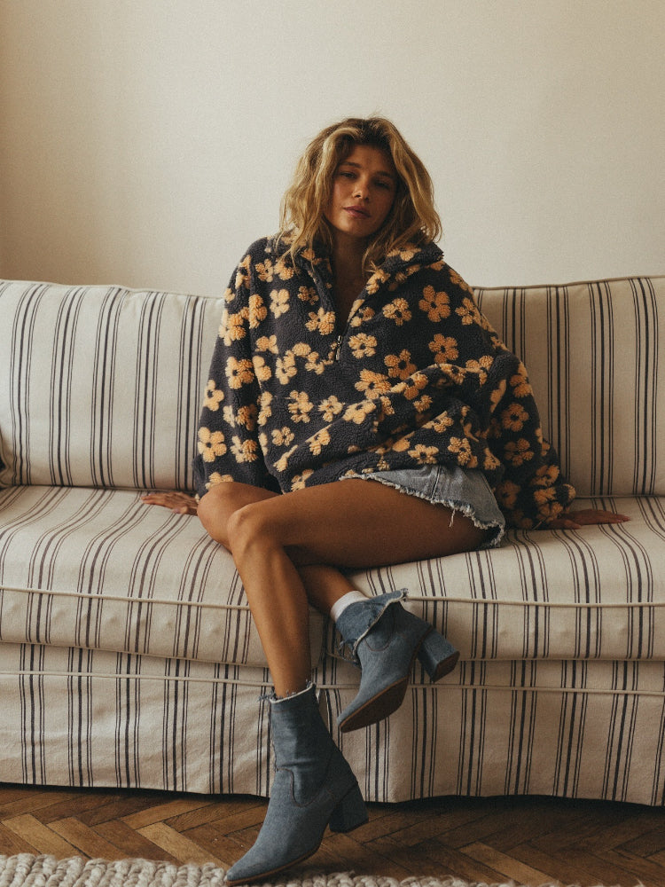 Cozy Vintage Floral Sherpa Fleece