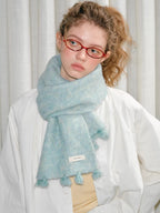 Mint Green Soft Fuzzy Knit Scarf with Tassels