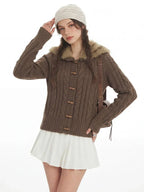 Vintage Chocolate Cable Knit Cardigan - TEVQA