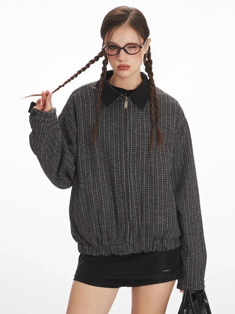 Vintage Reversible Plaid Bomber Jacket - TEVQA