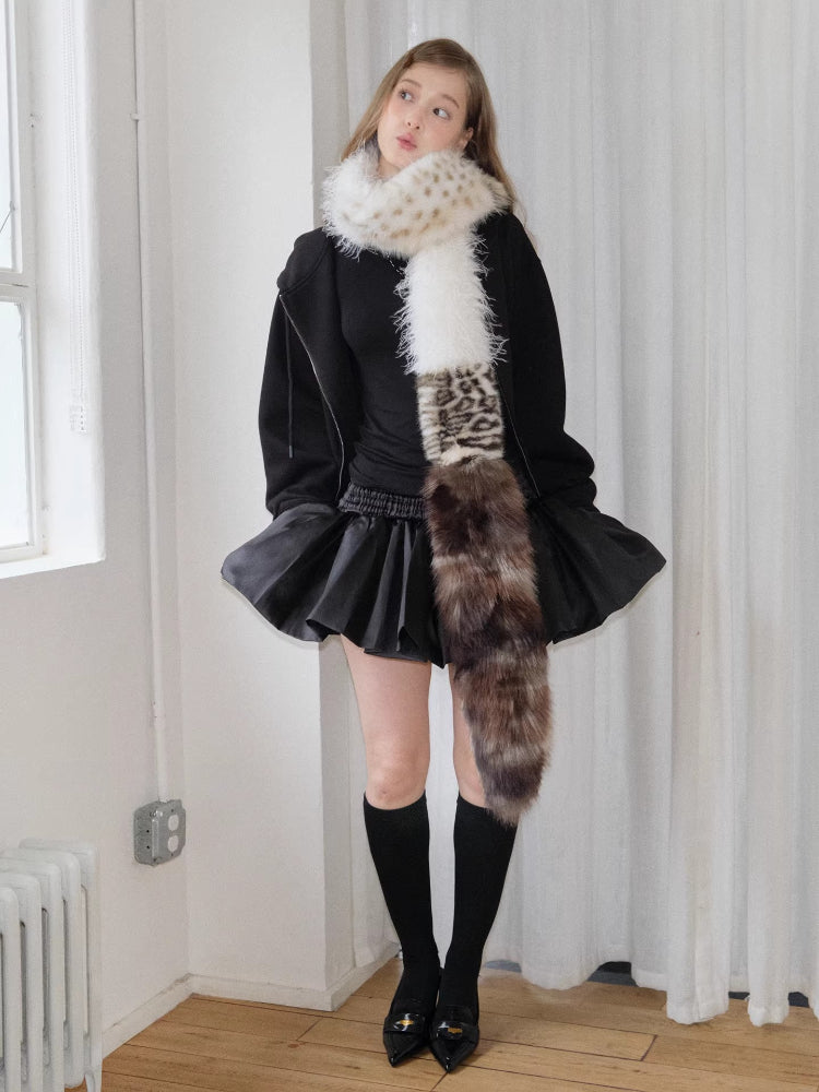 Patchwork Faux Fur Scarf Leopard Print Extra Long 96 Inch Y2K