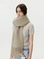 Soft dusty blue wool blend scarf with extra long tassels - View 6 | TEVQA