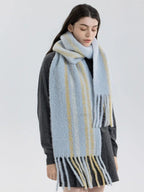 Butter Yellow Striped Wool Scarf - View 8 | TEVQA