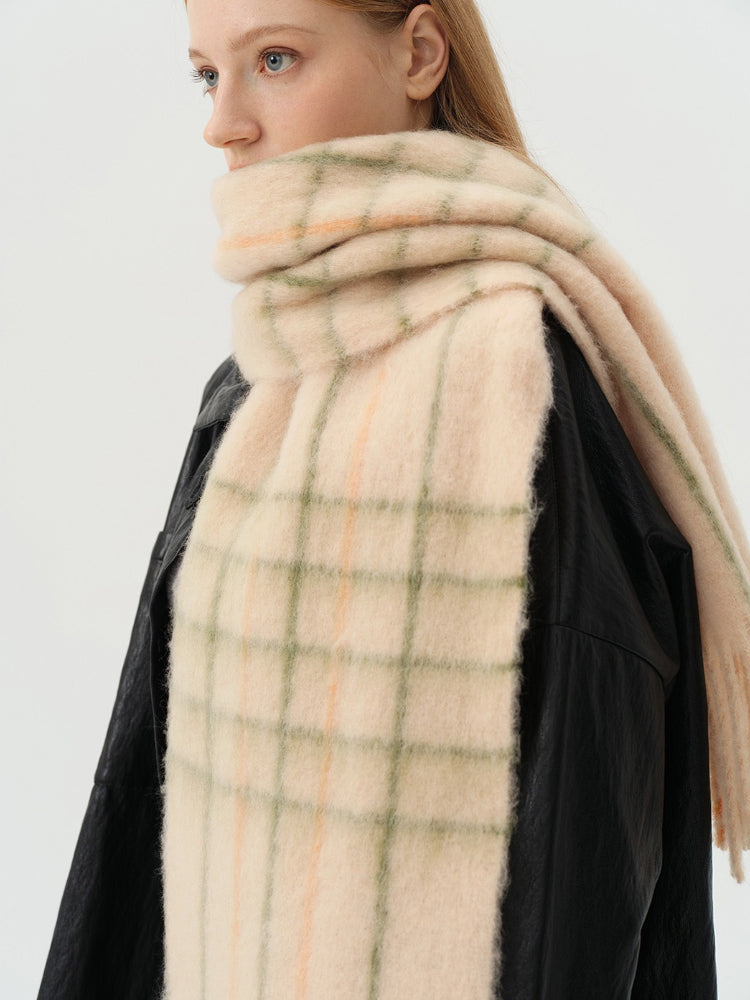 Soft 25% Wool Blend Plaid Scarf