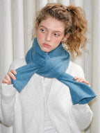 Speckled 100% Wool Knit Scarf Turquoise Blue