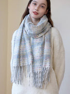Oversized confetti knit scarf with rainbow speckles and fringe detail - View 6 | TEVQA