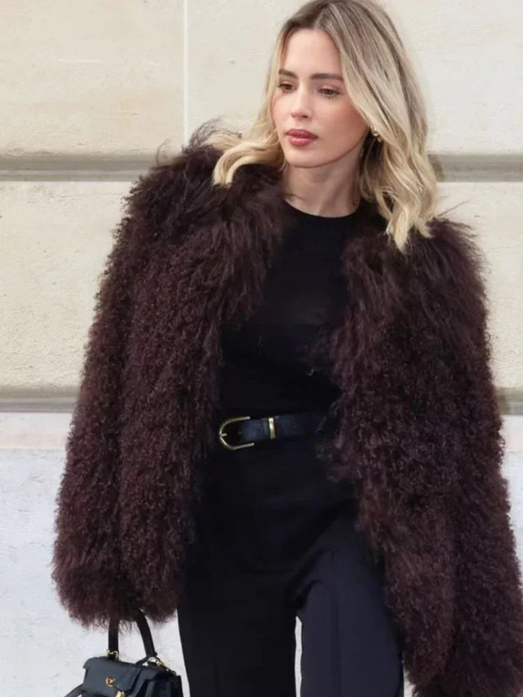 Shaggy Faux Fur Cropped Jacket - View 6 | TEVQA