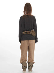 Vintage Charcoal Slouchy V-Neck Cardigan - TEVQA