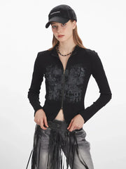 Y2K Grunge Distressed Zip-Up Top - TEVQA