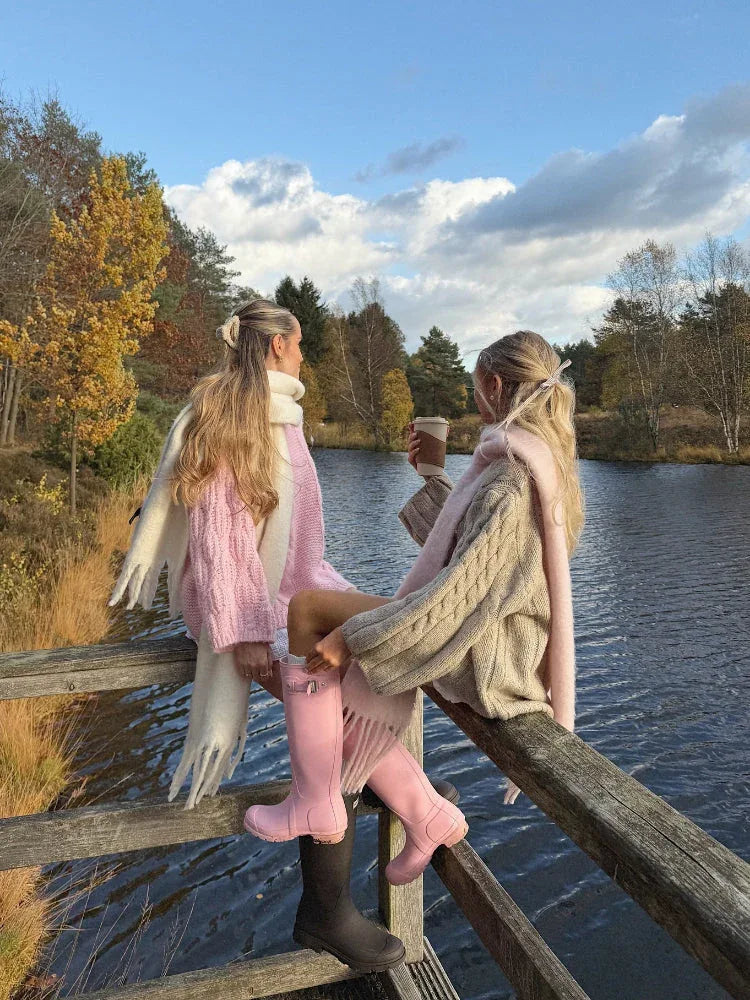 Dreamy Pink Chunky Cable Knit Sweater - TEVQA