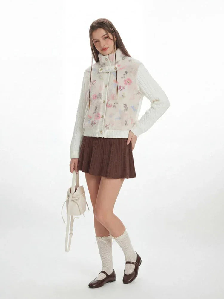 Floral Sherpa & Cable Knit Spliced Jacket - View 6 | TEVQA