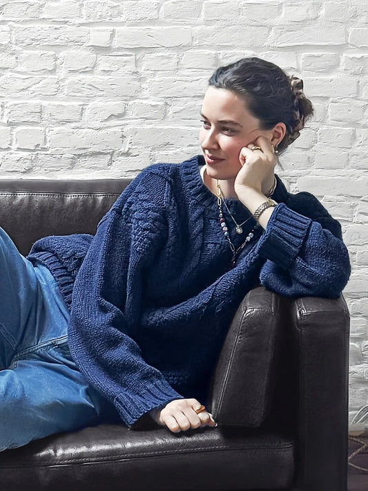Vintage Navy Cable Knit Sweater - TEVQA
