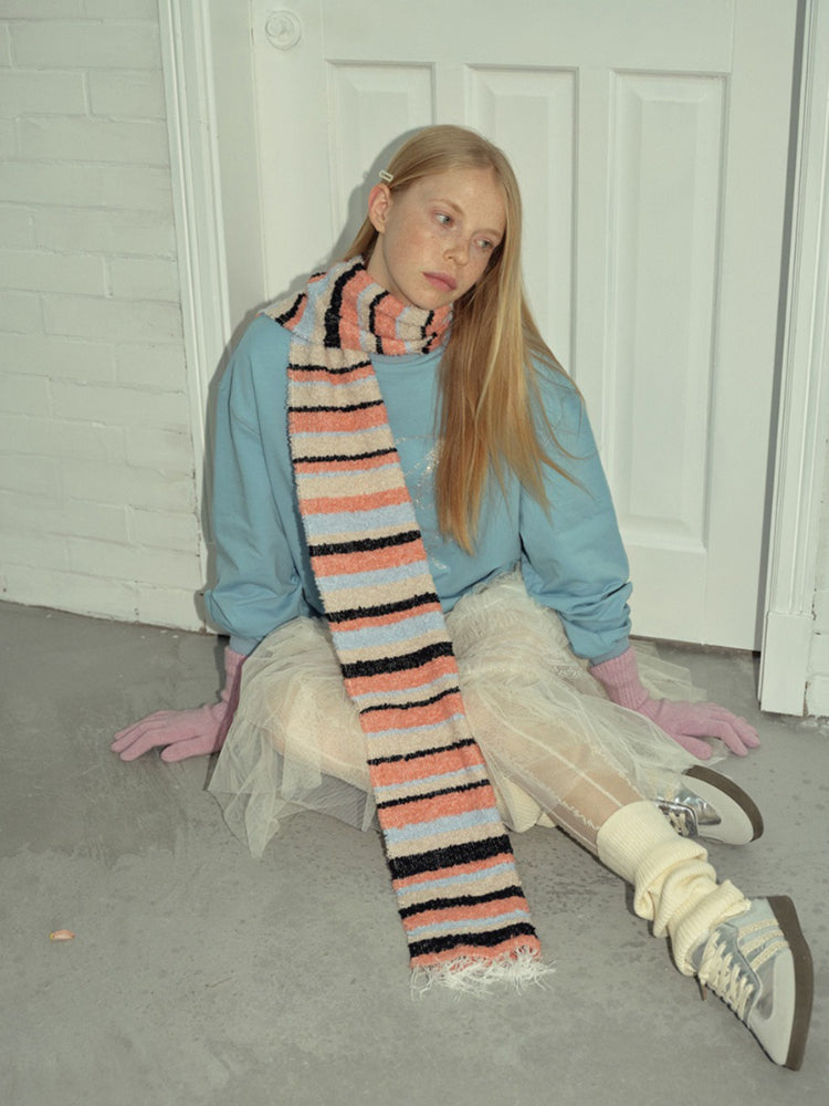 Textured Bouclé Striped Wool Blend Scarf - View 6 | TEVQA