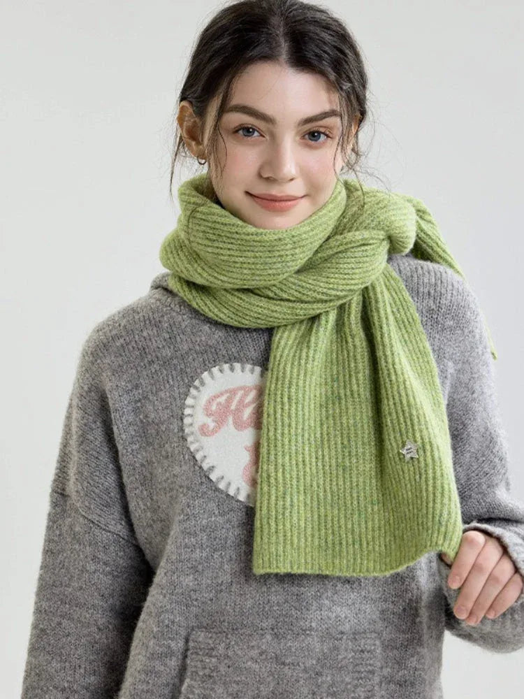 Y2K Star Accent Ribbed Knit Scarf - TEVQA