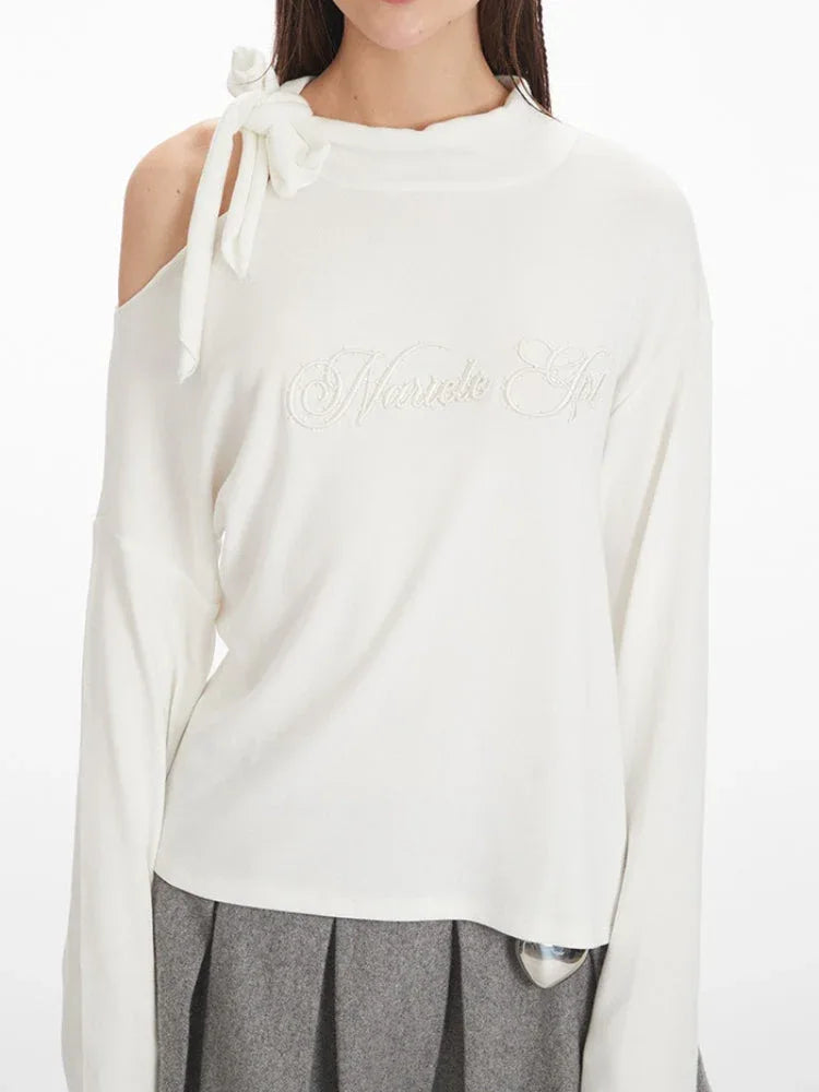 Mock neck asymmetrical top with shoulder bow - View 6 | TEVQA