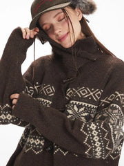 Vintage Fair Isle Toggle Button Cardigan - TEVQA