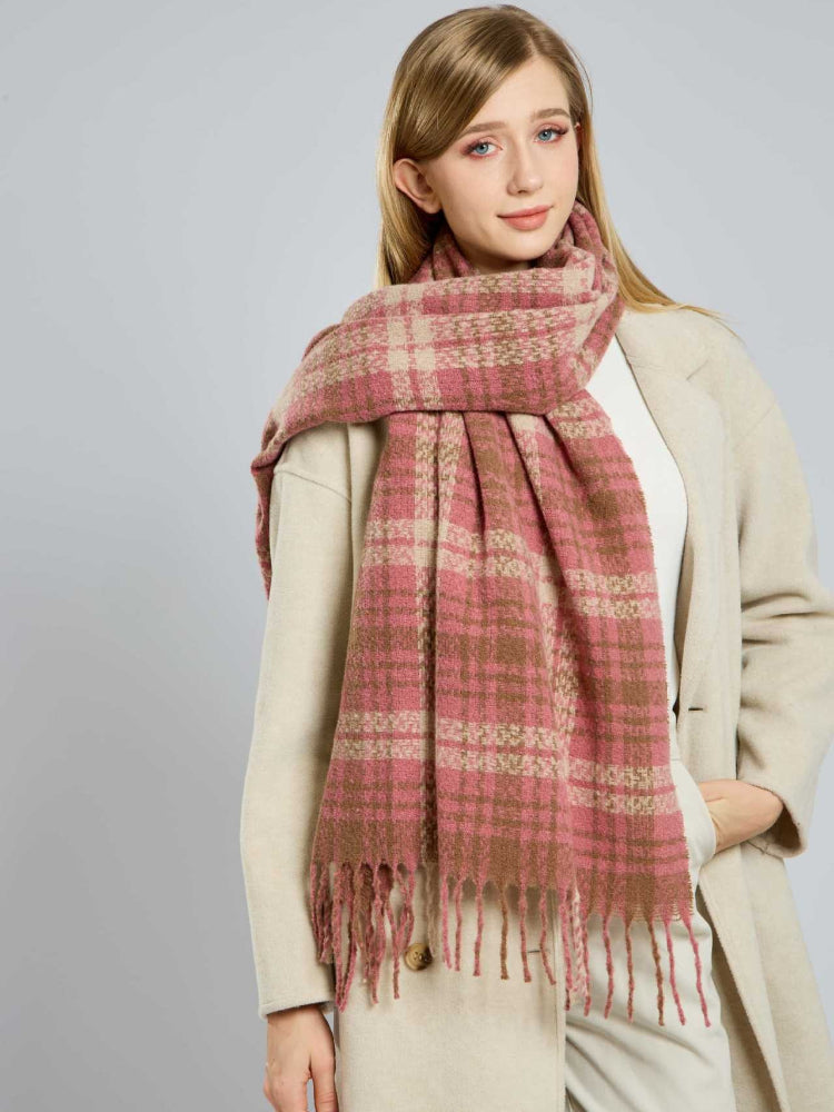 Soft Plaid Fringe Scarf - View 6 | TEVQA