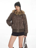Y2K Brown Star Quilted Puffer Jacket - TEVQA