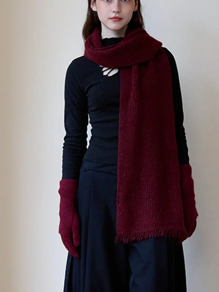 Cream Wool Blend Ribbed Scarf - TEVQA